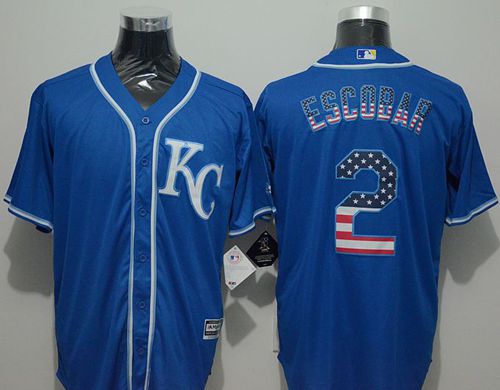 Royals #2 Alcides Escobar Blue USA Flag Fashion Stitched MLB Jersey - Click Image to Close
